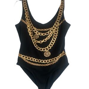 Gorgeous One piece bathing suit (M) Black & Gold